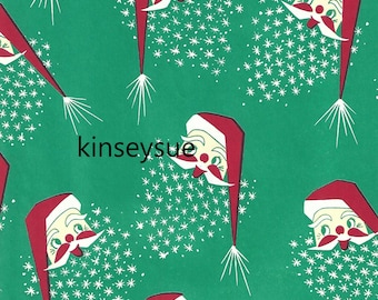 1940s Christmas Wrapping Paper/Tissue Paper Santa Face Snowman Candy Canes  Ornaments on Blue Vintage Christmas Gift Wrap One Flat Sheet