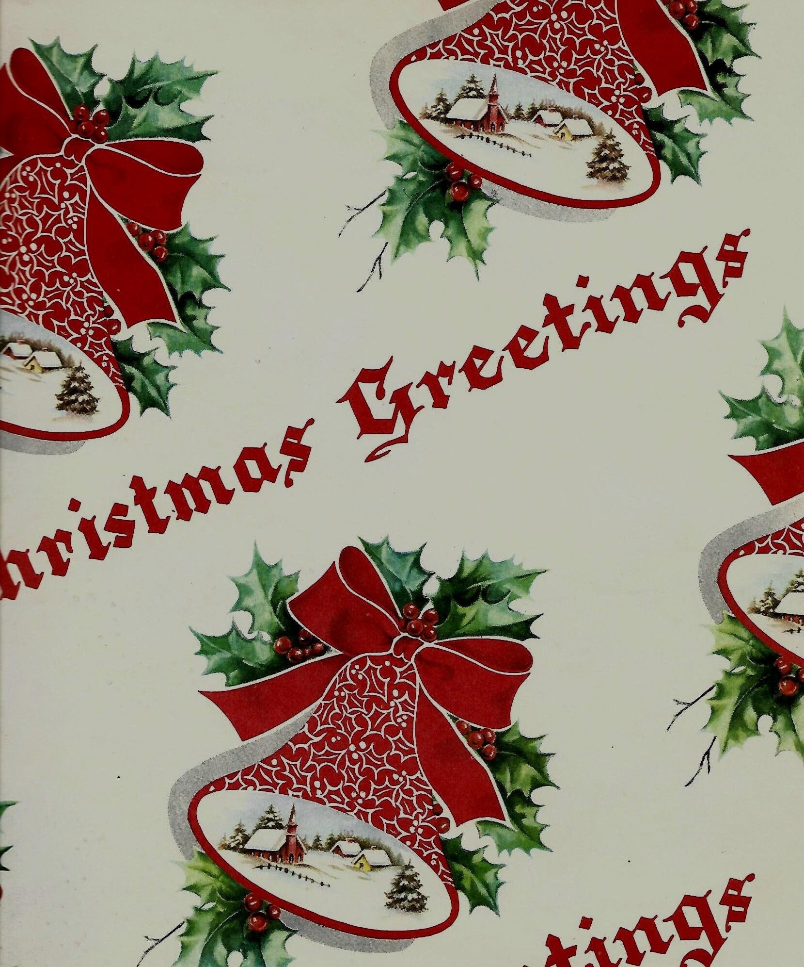 Vintage Used 1930'S CHRISTMAS Card PARCHMENT PAPER RED TREE SILVER ACCENTS
