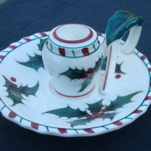 Vintage Pair Lefton Chambersticks Holly and Berries Candleholders with Sticker Christmas Decor Christmas Decoration Christmas Candleholders