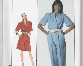 1980s Jumpsuit or Rompers Short Sleeves Surplice Bodice V Neckline Simplicity 9021 UNCUT FF Size 8 Bust 31.5 Women's Vintage Sewing Pattern