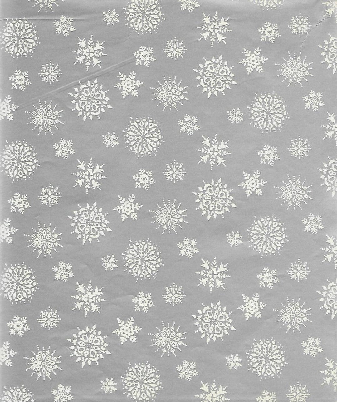 Christmas Wrapping Paper White Snowflakes on Silver One Flat Sheet Vintage  Christmas Gift Wrap 