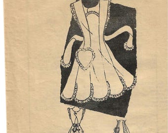 Marian Martin 9216 1940s Full or Half Apron Ruffle Trim Heart Pocket Complete Size Small Women's Vintage Sewing Pattern