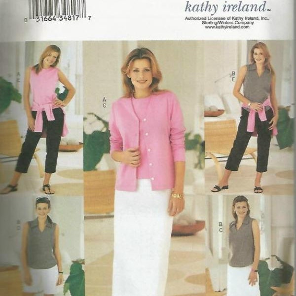 Misses' Casual Lifestyle Wardrobe Top, Skirt, Shorts, Pants Cardigan Kathy Ireland for Butterick 3461 Uncut FF Sizes 14-16-18 Sewing Pattern