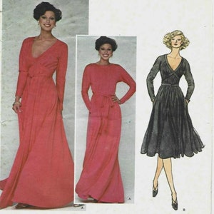 Vogue 1279 1970s Evening/Cocktail Dress Criss Cross Bodice Straps V Neckline Long Sleeves Bust 31.5 UNCUT FF Women&#39;s Vintage Sewing Pattern