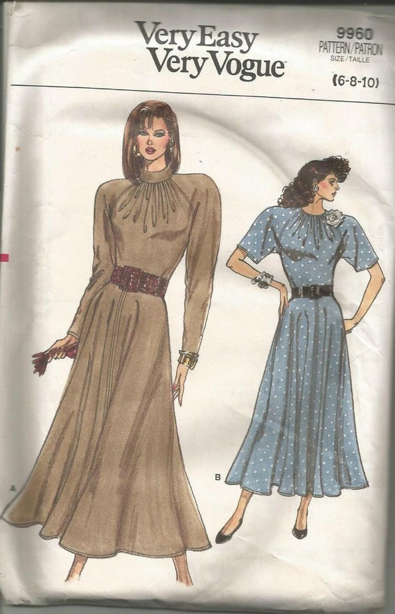 1980s Flared Skirt Dress Fitted Bodice Short/long Sleeves Easy - Etsy