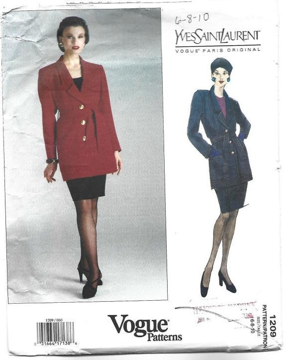 Vogue 1209 Uncut FF 1990s Designer Jacket Slim Skirt & Belt Sizes