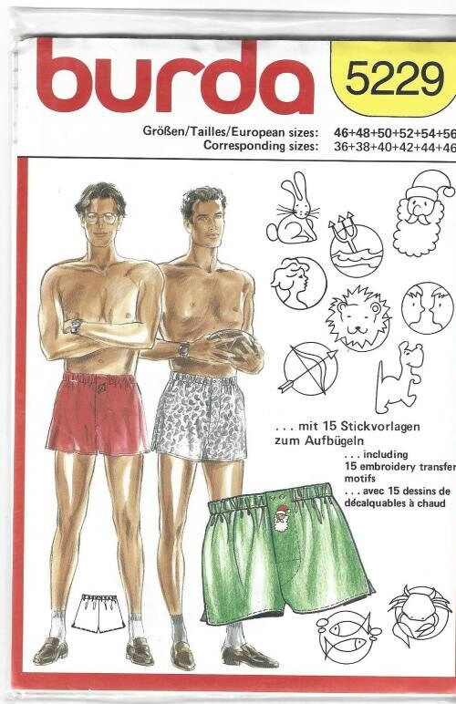 36 Underwear Men\'s Israel With Mens Boxer UNCUT Sizes SEALED Men\'s Etsy 15 Briefs Burda Boxer Shorts Sewing Embroidery Men\'s Pattern 5229 - 46 Transfers