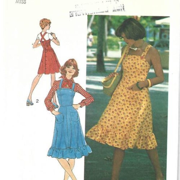 1970s Sundress or Jumper Criss Cross Back Straps Simplicity 6926 Cut Complete Size 12 Bust 34 Women's Vintage Sewing Pattern