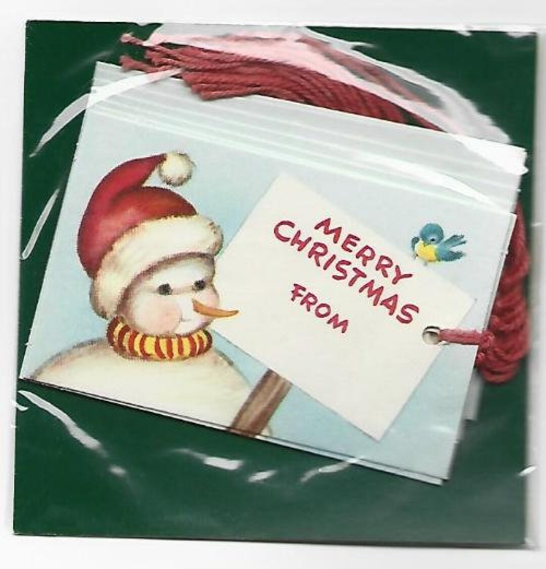 Vintage Christmas Gift Tags String Tags Snowman Merry Christmas From ...