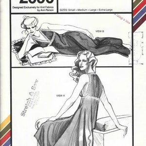 Stretch & Sew 2090 UNCUT FF 1980s Women&#39;s Lingerie Empire Waist Nightgown in Two Lengths Sleeveless Bust 30-44 Womens Vintage Sewing Pattern
