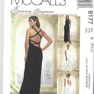 McCall&#39;s 9177 1990s Evening Gown Criss Cross Back or Cut Out Back UNCUT FF Sizes 8/10/12 Bust 31.5-32.5-34 Women&#39;s Vintage Sewing Pattern