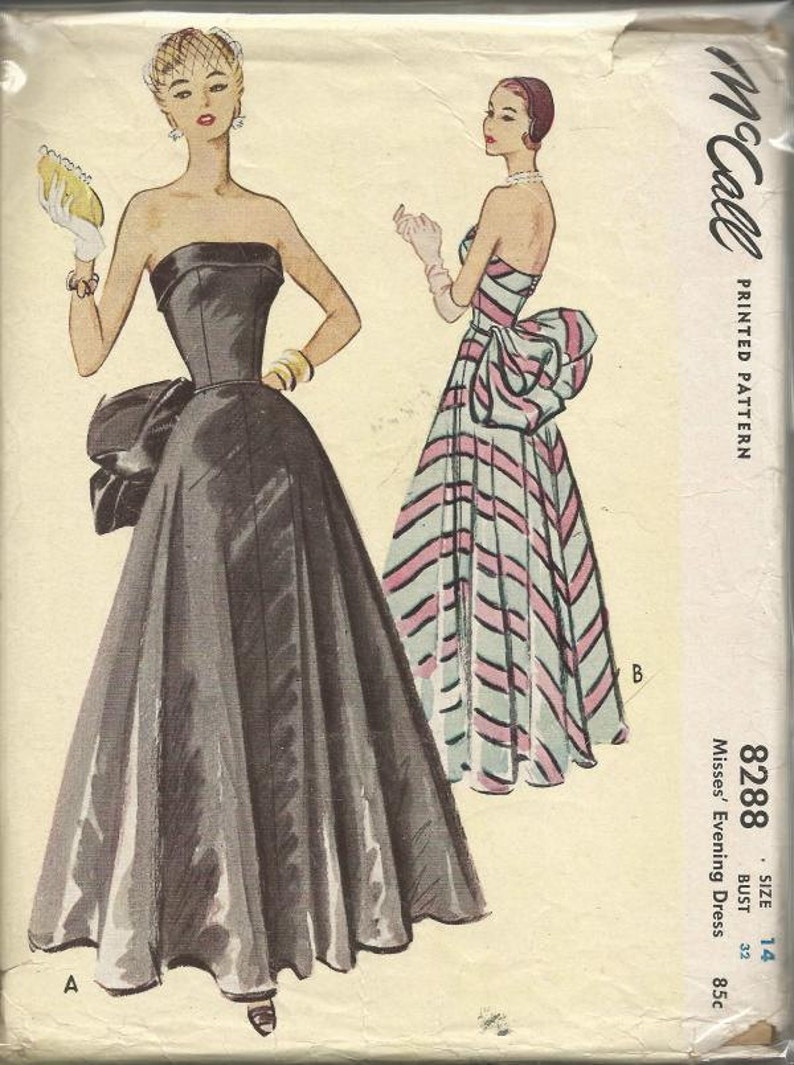 Vintage 1950s Sewing Pattern Fitted Strapless Evening Wedding Dress Bust 28/"