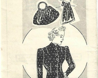 1940s Women's Jacket Handbag Gloves Scarf Mail Order 1643 Factory Folds Bust 38 Women's Vintage Sewing Pattern