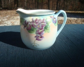 Vintage RS Germany Creamer with Violets Signed by Artist