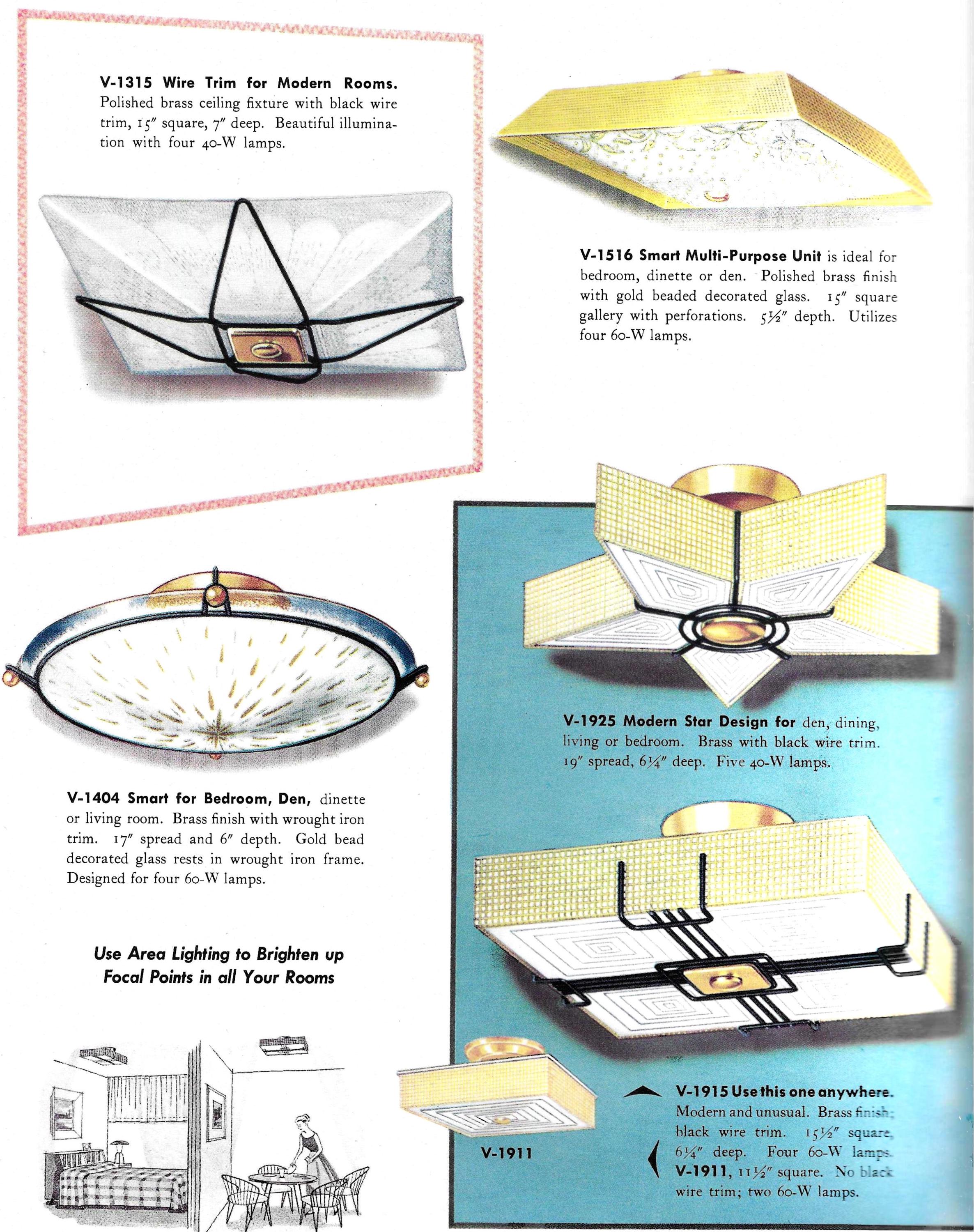 1960s Home Lighting Catalog Pull-Down Ceiling Lights, Wall Lights,  Farrell-Argast Company, Indianapolis Vintage Lighting Fixtures, image size:2372x3000
