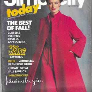 May include: Simplicity Today magazine cover featuring a woman in a red coat and matching outfit. The cover includes text: "The Best of Fall!" and "Fall/Winter 1980". The magazine incorporates a home catalog.