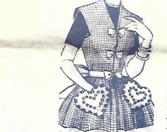 1950s Full Apron and Potholder Pattern Heart Shaped Pockets Daisy Applique UNCUT FF Size Medium Women's Vintage Sewing Pattern