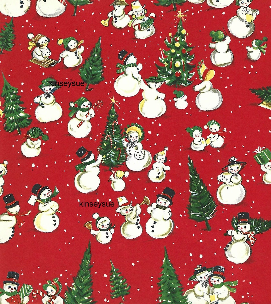 Vintage 1950s Christmas Wrapping Paper Gift Wrap Santa With Children [A}