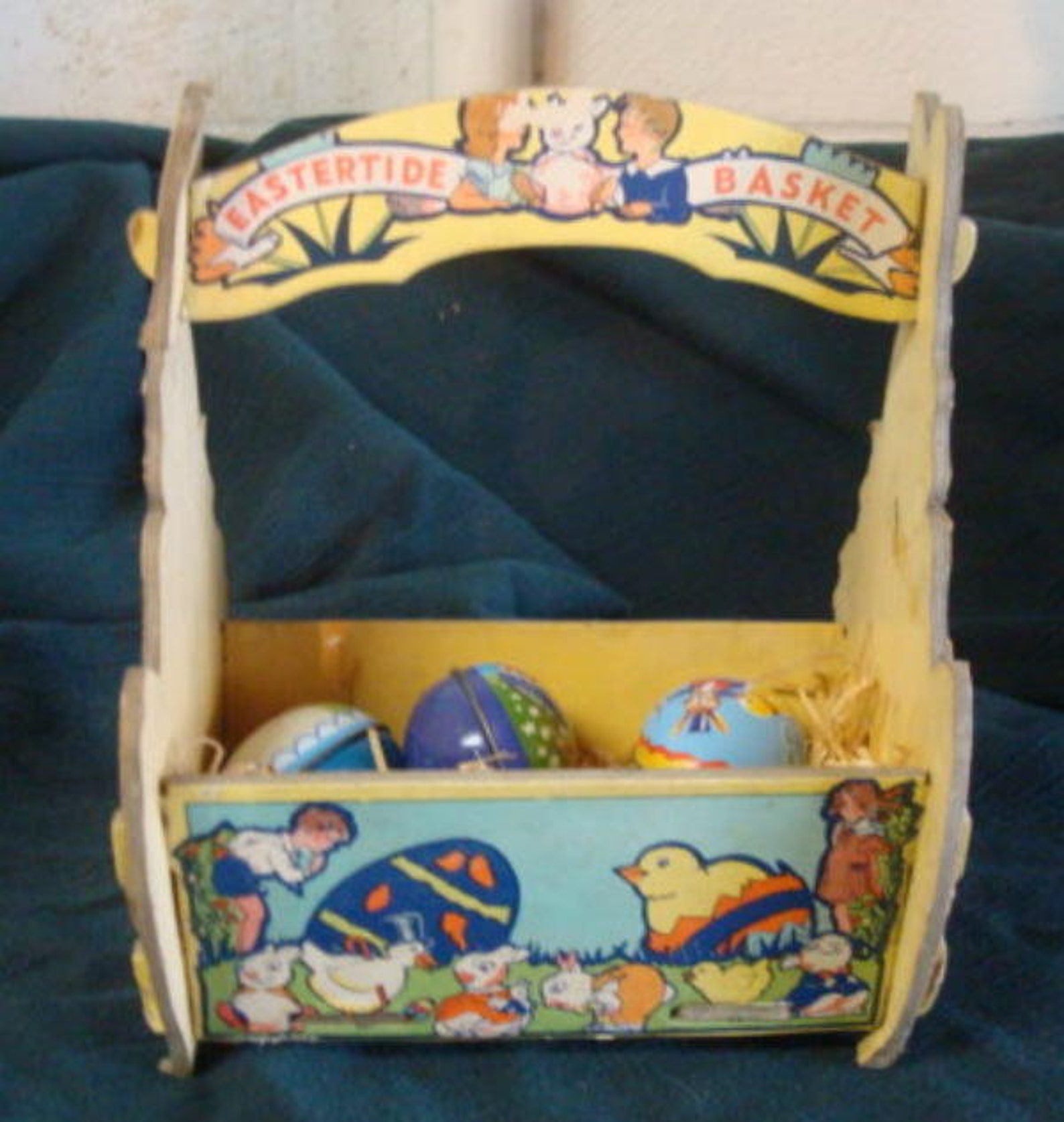 Vintage Cardboard Easter Basket with Three Metal Eggs Vintage Etsy