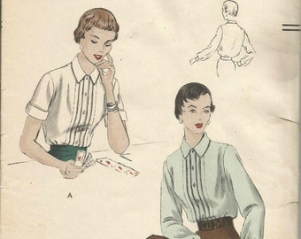 1950s Tucked Bodice Blouse Day/Work/Evening Blouse Long or Short Sleeves Vogue 7009 Bust 32 Women's Vintage Sewing Pattern