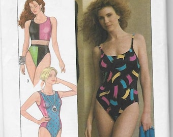 1980s One and Two Piece Swimsuits For Knits Only Simplicity 9210 UNCUT FF Sizes 6-8-10 Bust 30.5-31.5-32.5 Women's Vintage Sewing Pattern