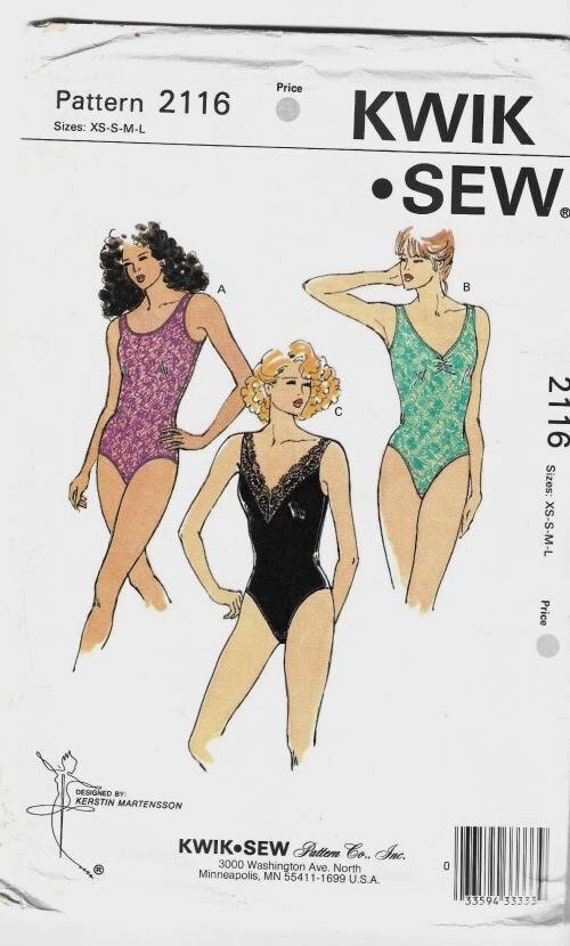 1990s Bodysuits V Neckline or Scoop Shirring Snap Crotch Kwik Sew 2116  UNCUT FF Sizes XS S M L Bust 31.5-41.5 Women's Vintage Sewing Pattern 