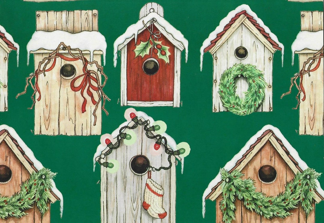 Christmas Wrapping Paper Birdhouses Decorated for Christmas by Etsy.de