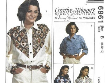1990s Western Cowboy Long Sleeve Shirt Nashville Style Yellowstone McCall's 6961 C/C Bust 31.5-32.5-34 Women's Vintage Sewing Pattern