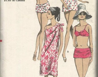 1960s Two Piece Bathing Suit & Wrap Coverup Low Slung Briefs ORIGINAL Vogue 6752 UNCUT FF Bust 34 Copy #5 Women's Vintage Sewing Pattern