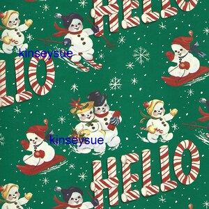 Vintage Christmas Wrapping Paper Snowman Green Hat & Scarf on Red One Flat  Sheet Christmas Wrapping Paper 