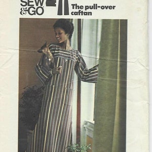 Butterick 3916  1970s Caftan Easy to Sew Evening Length Long Sleeves UNCUT FF Size Petite Bust 30.5 Women&#39;s Vintage Sewing Pattern