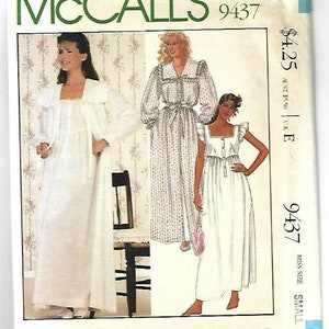 McCall&#39;s 9437 UNCUT FF  1980s Laura Ashely Romantic Nightgown and Long Sleeve Robe Size Small Bust 32.5-34 Women&#39;s Vintage Sewing Pattern