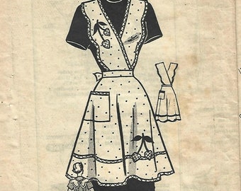 1950s Misses' Bib Apron Cross-Over Bodice Pockets Applique Directions Marian Martin 9453 Complete Women's Vintage Sewing Pattern