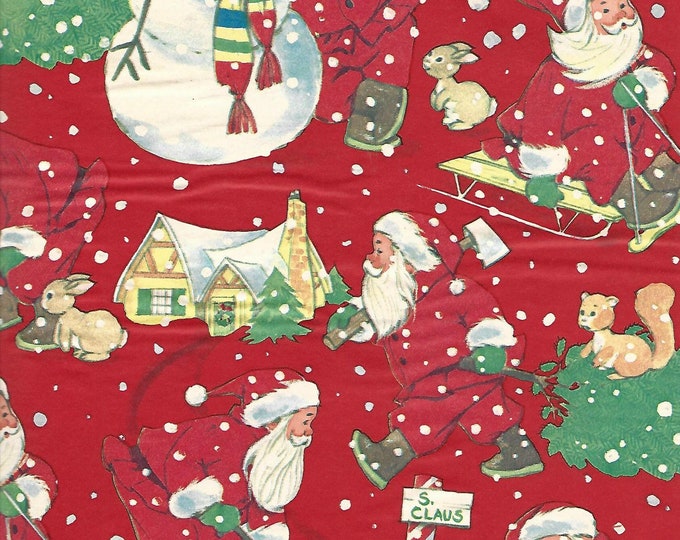 Vintage Christmas Wrapping Paper by Cleo Ca. 70s-80s Santa Claus Santa ...