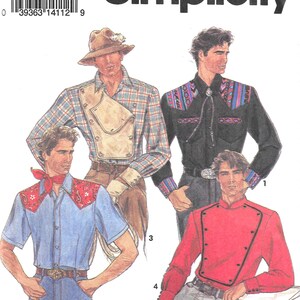 Simplicity 8441 1990s Men&#39;s Western Shirt Bib or Contrast Yoke Sleeve Variations UNCUT FF Chest 38 - 44 Men&#39;s Vintage Sewing Pattern