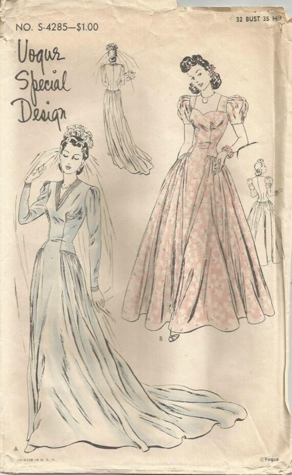 1940s Wedding Bridal Gown V Neck Sweetheart Vogue Special Etsy