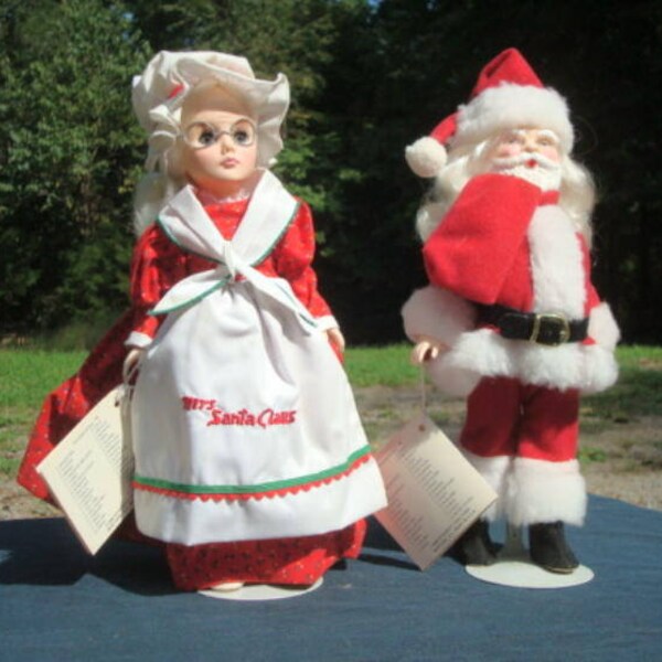 1980s Santa and Mrs. Claus Effanbee Dolls with Stands & Hang Tags Vintage Christmas Vintage Dolls Christmas Decor