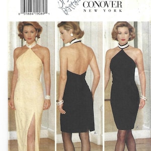 Butterick 3349 1990s Backless Cocktail or Evening Dress with Collar and Boned Bodice UNCUT FF Bust 30.5 - 34 Women's Vintage Sewing Pattern
