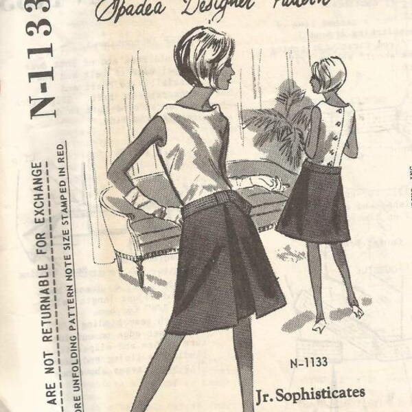 1960s Spadea Dress Pattern Sleeveless Back Button A-Line Pleated Skirt Spadea N-1133 Never Used FF Bust 33.5 Women's Vintage Sewing Pattern