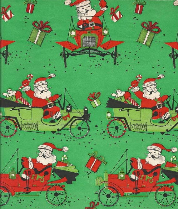 Vintage Wrapping Paper Christmas Gift Wrap Santa Wrapping Paper
