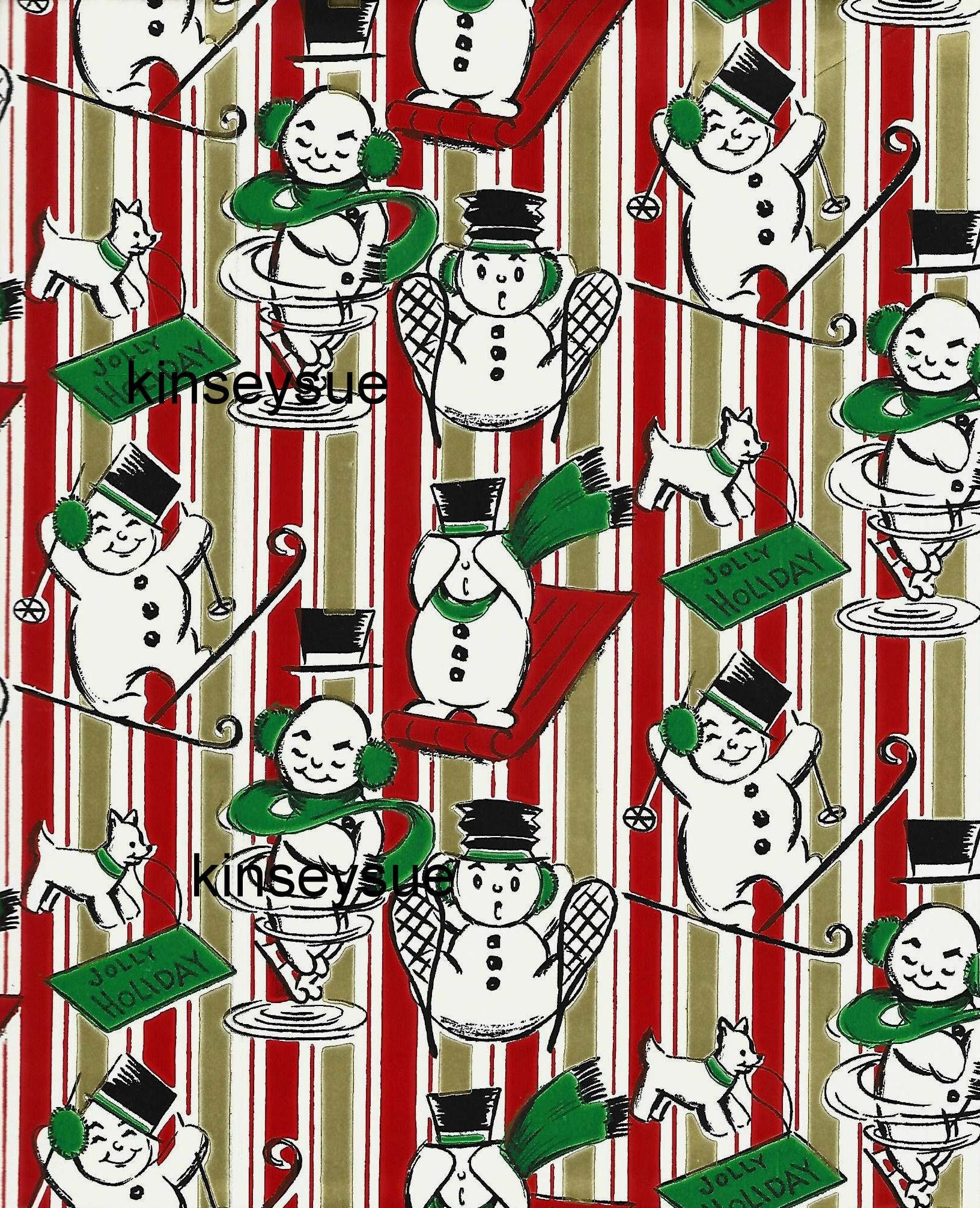 Vintage Christmas Wrapping Paper Snow Family Getting Ready for Christmas +  Tag Ca. 1950s One Flat Sheet Vintage Christmas Gift Wrap