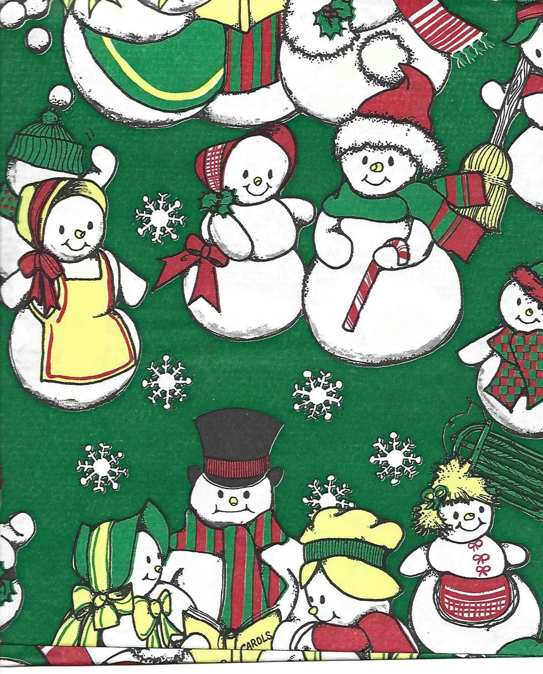 Vintage Christmas Wrapping Paper by Cleo Snowman Family One Flat Sheet  Vintage Christmas Gift Wrap 