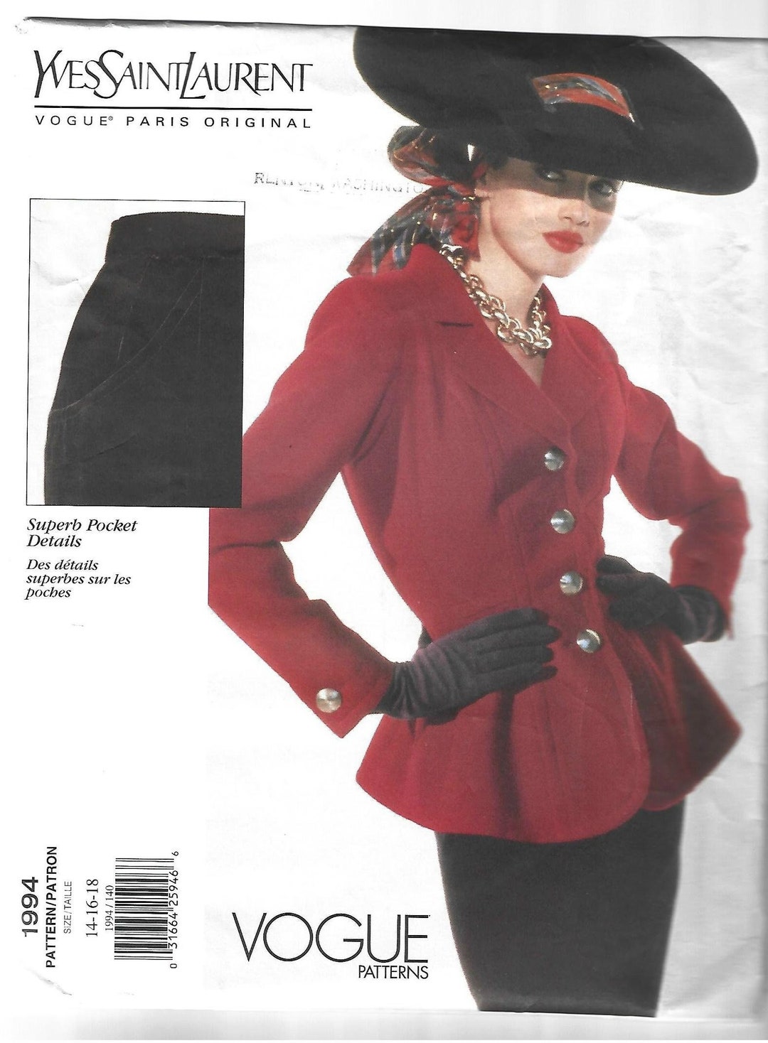 Vogue 1994 Rare Yves St. Laurent UNCUT FF Label Jacket and Skirt Paris ...