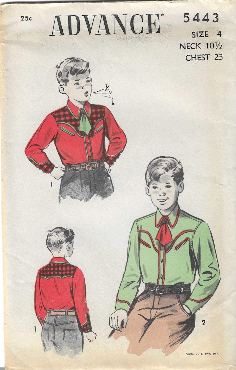 Advance 5443 Boy's Western Cowboy Style Shirt Factory Folds Size 4 ...