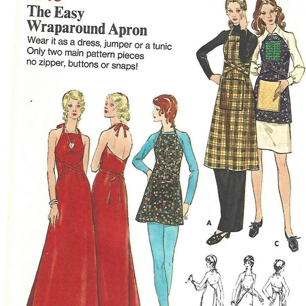 1970s Halter Dress/ Jumper/ Apron Wrap Around Style Easy to Make Butterick 6392 UNCUT FF Bust 31.5-32.5 Women's Vintage Sewing Pattern