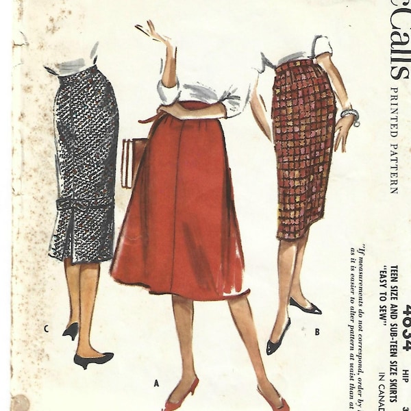 1950s Easy to Sew Skirts Three Styles Waist 28 C/C McCall's 4634 Women's Vintage Sewing Pattern