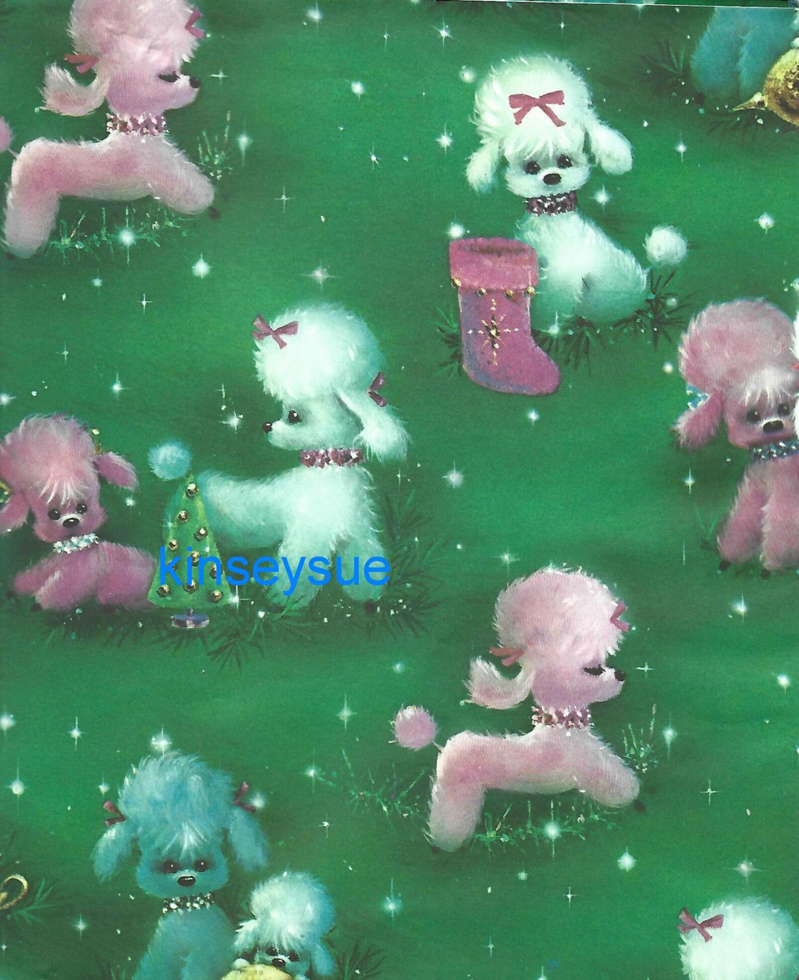Vintage Christmas Wrapping Paper Playful Poodles Pink Poodles Etsy