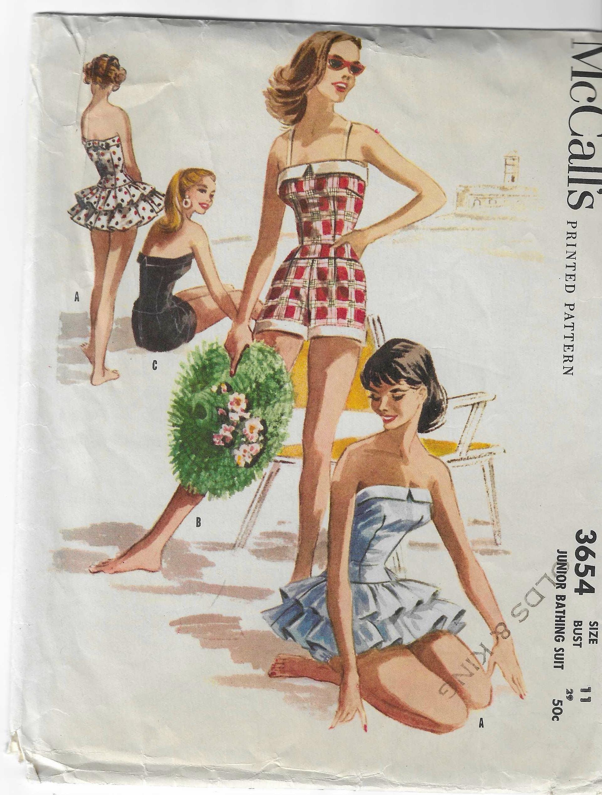 完璧すぎるが故三度も Mccall's 1950s 3654 Ruffled Double Swimsuit Piece One Rare その他