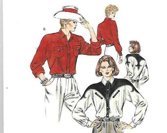 Kwik Sew 1617 UNCUT 1980s Misses Country Western Style Cowboy Shirt Long Sleeves Yokes Size 6-12 Bust 32.5-37 Women's Vintage Sewing Pattern