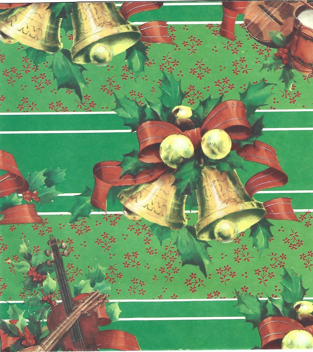 Christmas Wrapping Paper Christmas Bells Musical Instruments Etsy